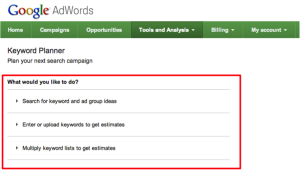 Adwords Keyword planner