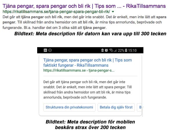 Meta description beskärs vid 300 tecken